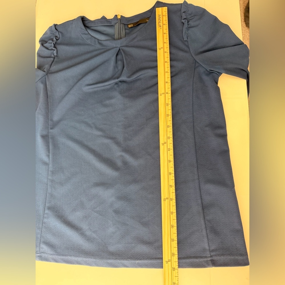 Sfera Navy Blue Pleated Neck Blouse | 3/4 Sleeve Elegant Feminine Top - Picture 4 of 5